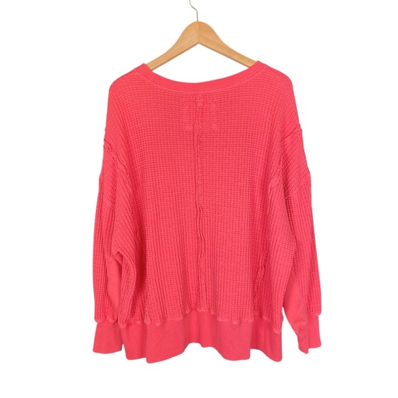 American Eagle Sweatshirt Women’s Small Coral Red Waffle Knit Oversized Sweater - Picture 2 of 5